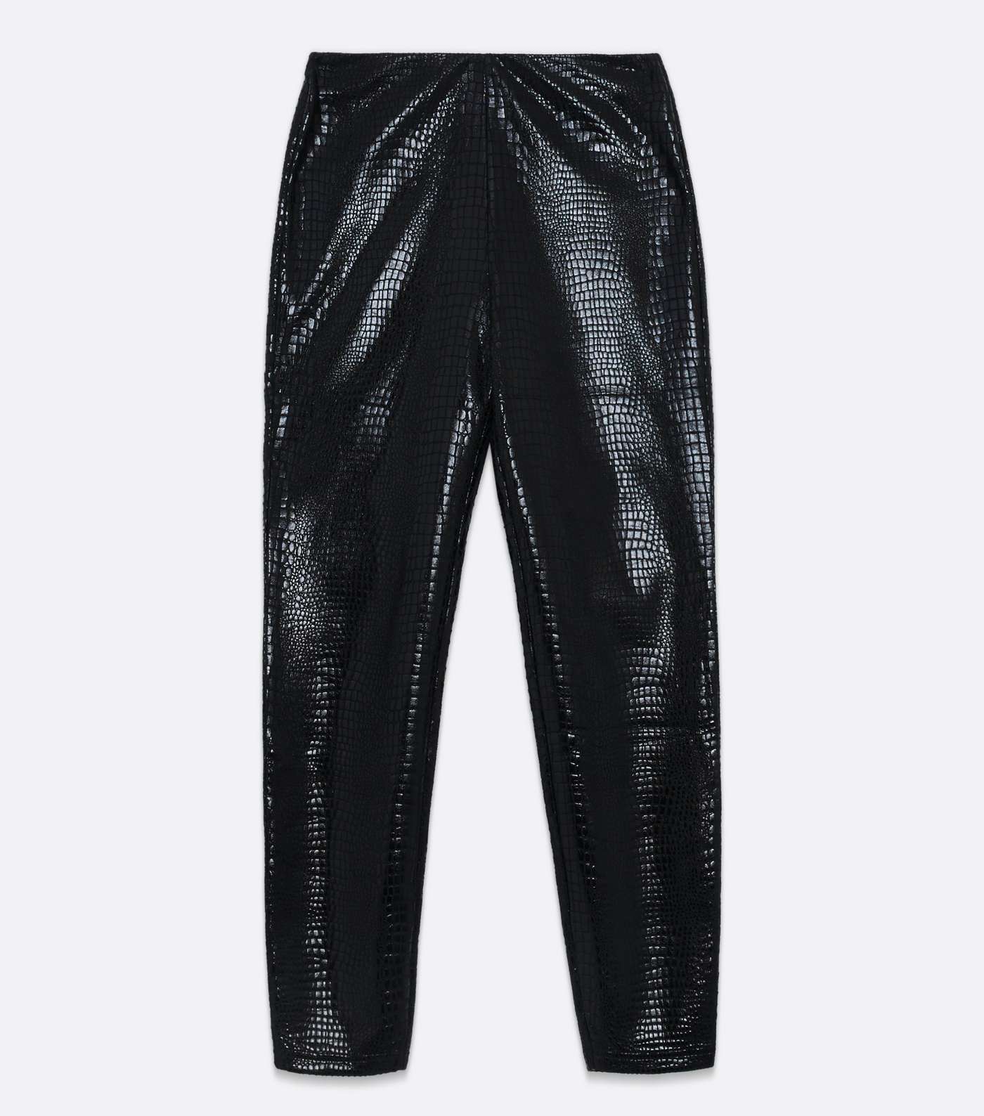 Petite Black Leather-Look Faux Croc Slim Trousers Image 5