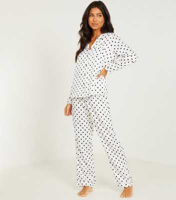 QUIZ White Spot Satin Trousers Pyjama Set