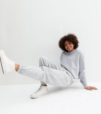 Girls Grey High Waist Cuffed Joggers 