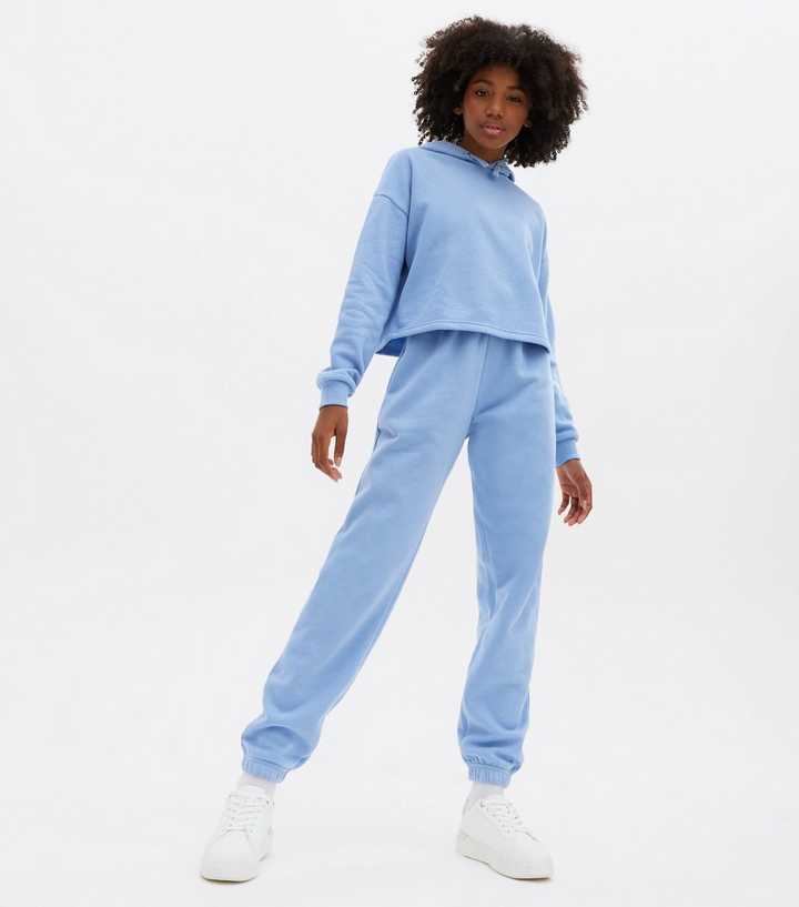 Girls Pale Blue High Waist Cuffed Joggers