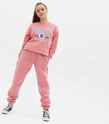 Girls Mid Pink High Waist Cuffed Joggers