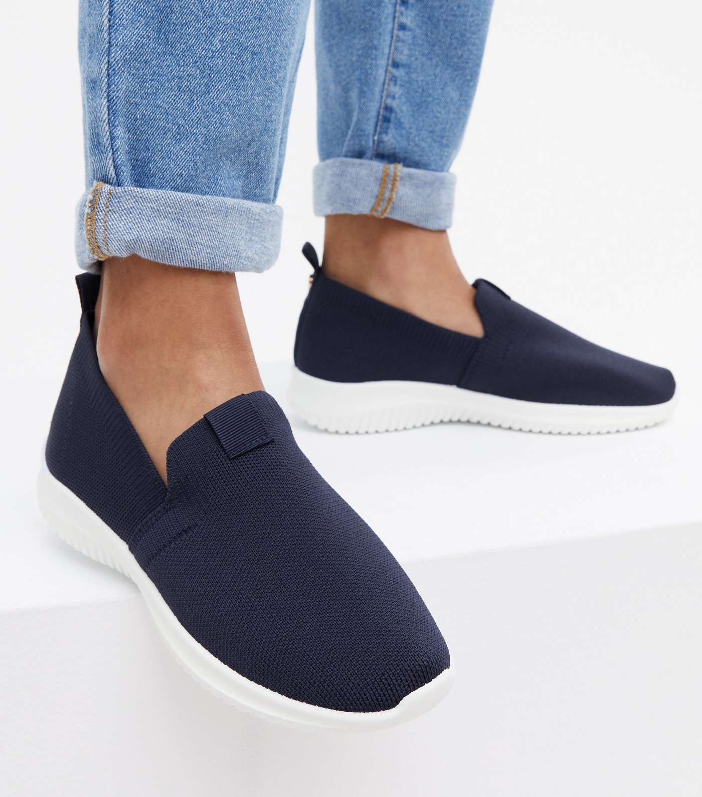 Navy Slip On Trainers Image 2