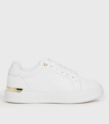 White Metal Trim Chunky Lace Up Trainers