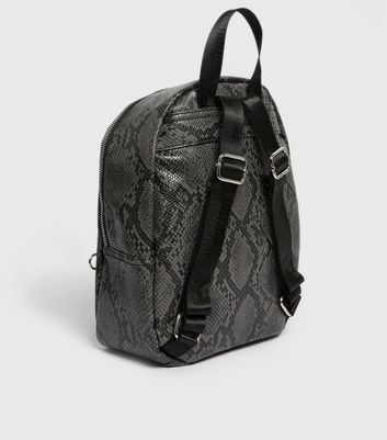 Black Faux Snake Zip Backpack