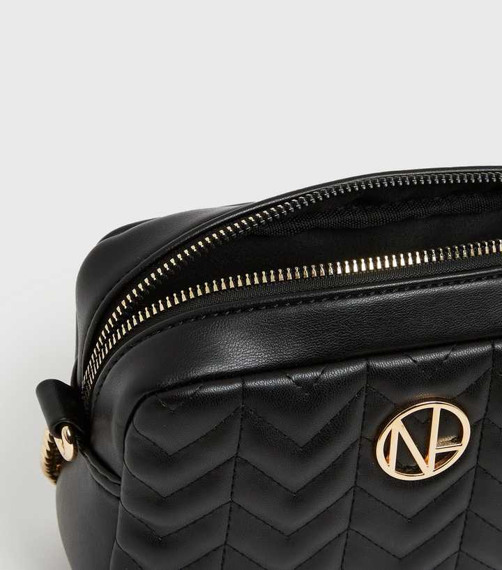 Personalised Leather Crossbody Bag – Black/Silver Chevron