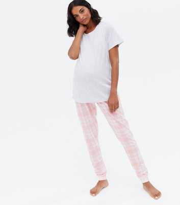 Maternity Light Grey Check T-Shirt and Jogger Pyjama Set