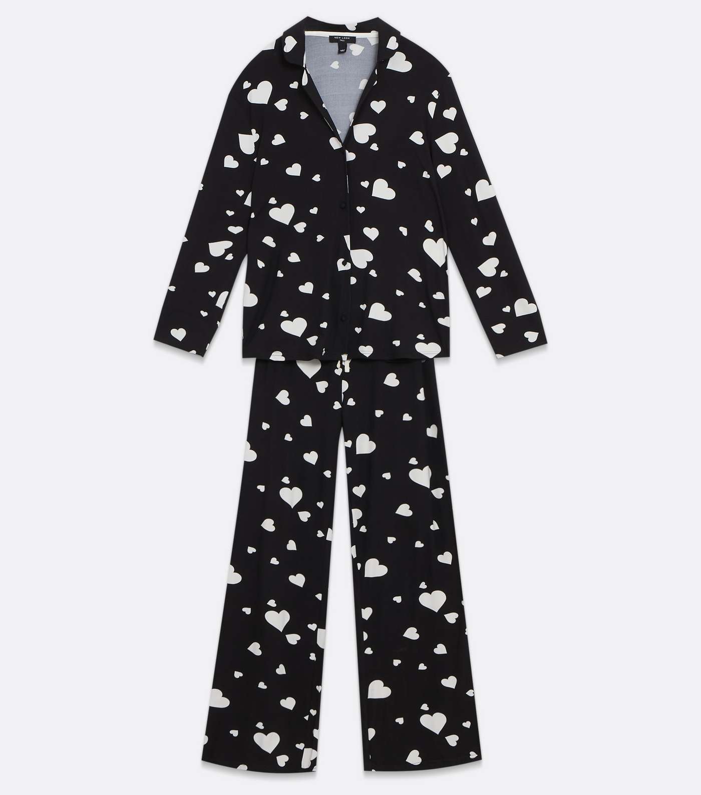 Black Trouser Pyjama Set with Heart Print Image 5