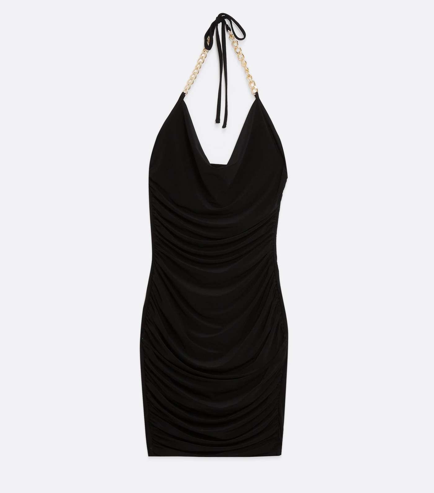 Black Cowl Neck Chain Trim Mini Bodycon Dress Image 5