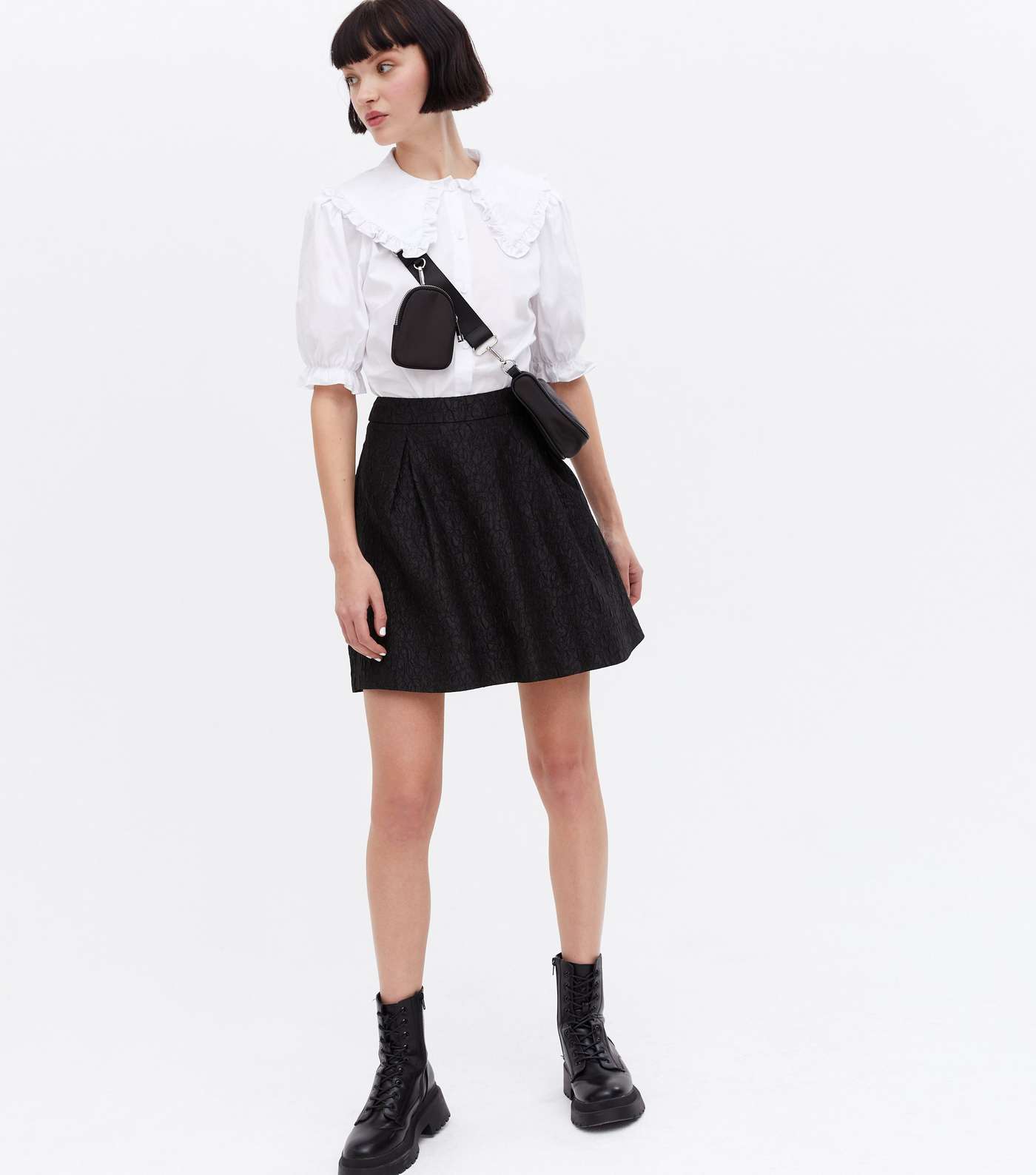 Black Jacquard Mini Flippy Skirt