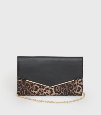 Leopard print clutch bag with outlet chain