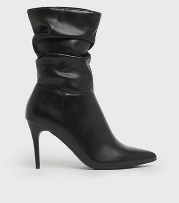 Black Stiletto Heel Slouch Calf Boots