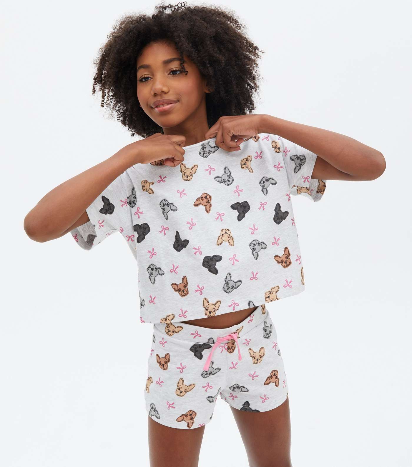 Girls Light Grey Dog T-Shirt and Short Pyjama Set Image 2