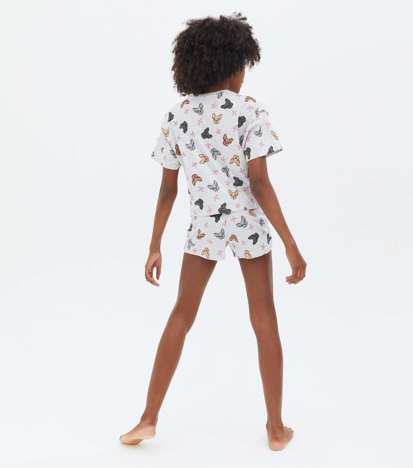 Girls Light Grey Dog T-Shirt and Short Pyjama Set Image 4