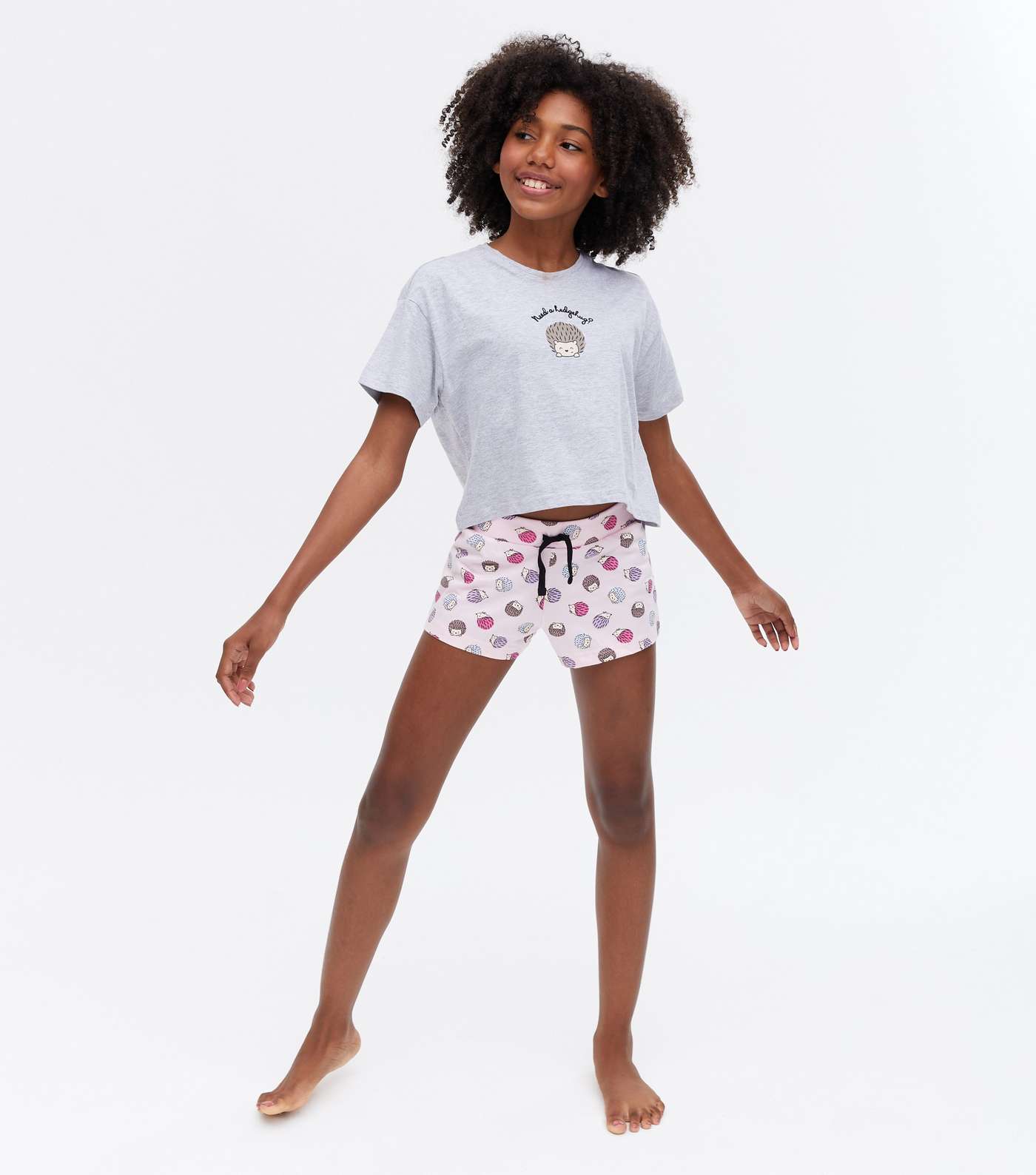 Girls Light Grey Hedgehog Logo Short Pyjama Set