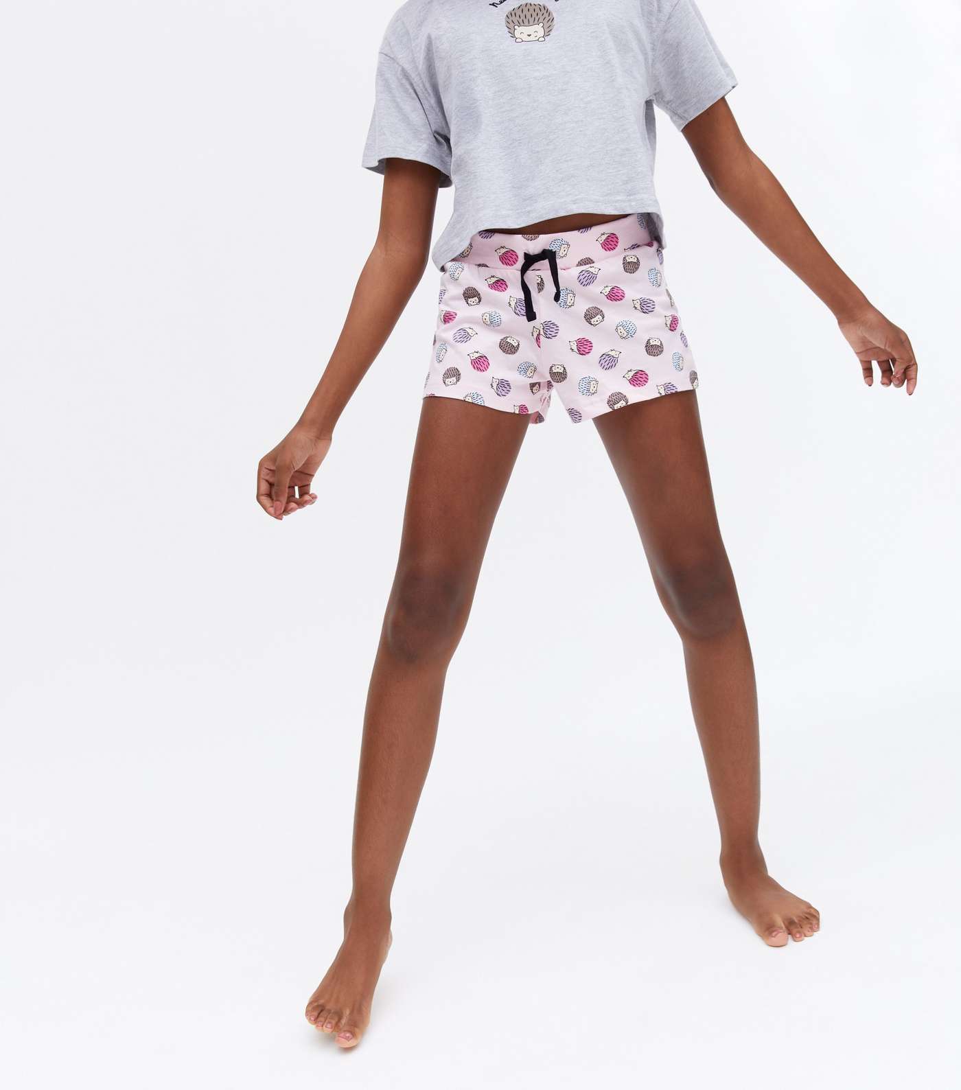 Girls Light Grey Hedgehog Logo Short Pyjama Set Image 3