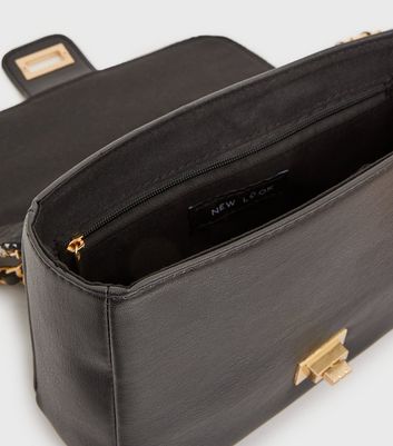Black Dogtooth Chain Cross Body Bag New Look