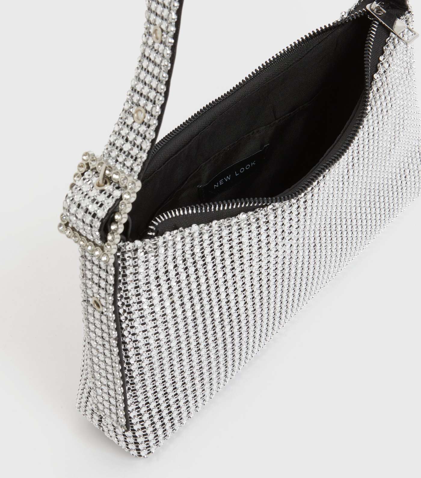 Silver Diamanté Shoulder Bag Image 4