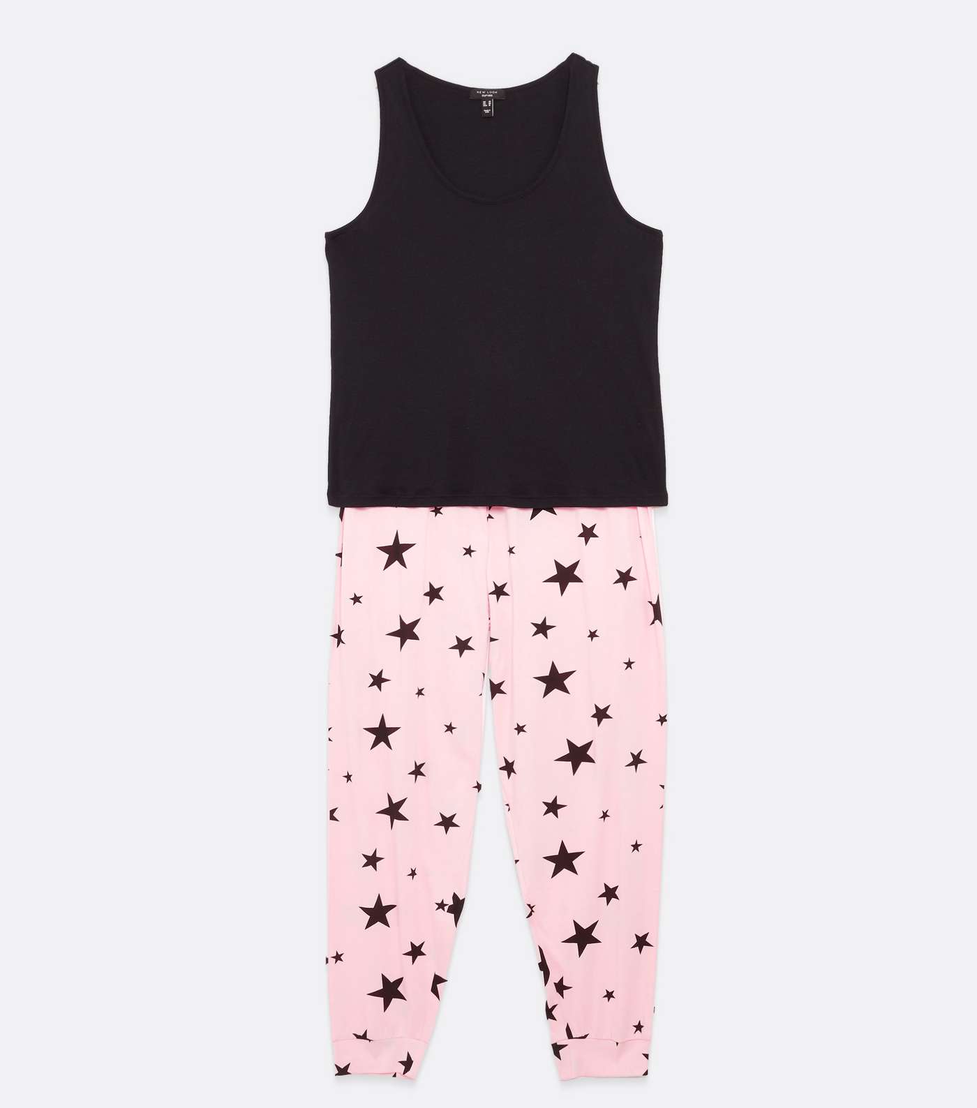 Curves Black Vest and Jogger Pyjama Set with Star Print Image 5