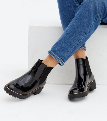 patent ankle boots wide fit