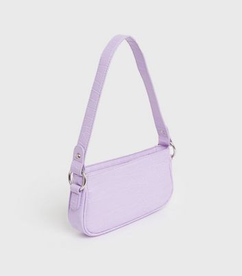 Lilac Faux Croc Shoulder Bag New Look