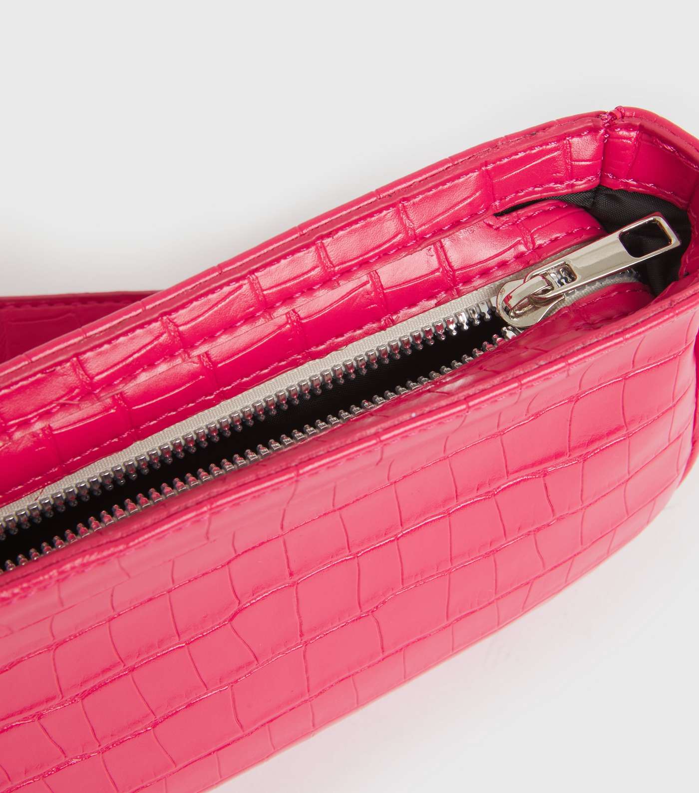 Bright Pink Faux Croc Shoulder Bag Image 4