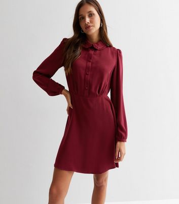 Burgundy button store down dress