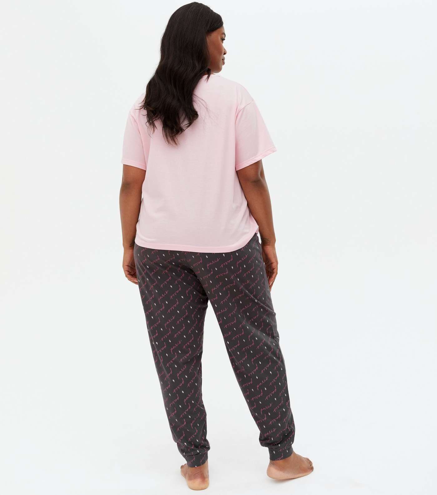 Curves Pink Paris Sequin Logo Jogger Pyjama Set Image 4