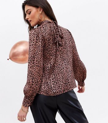 animal print high neck blouse