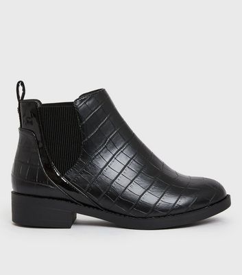 Wide Fit Black Faux Croc Chelsea Boots New Look Vegan