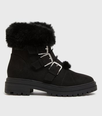 Black faux fur ankle sales boots