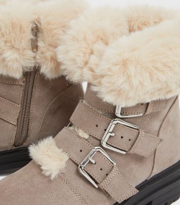 shop for Light Brown Faux Fur Trim Chunky Ankle Boots New Look Vegan at Shopo