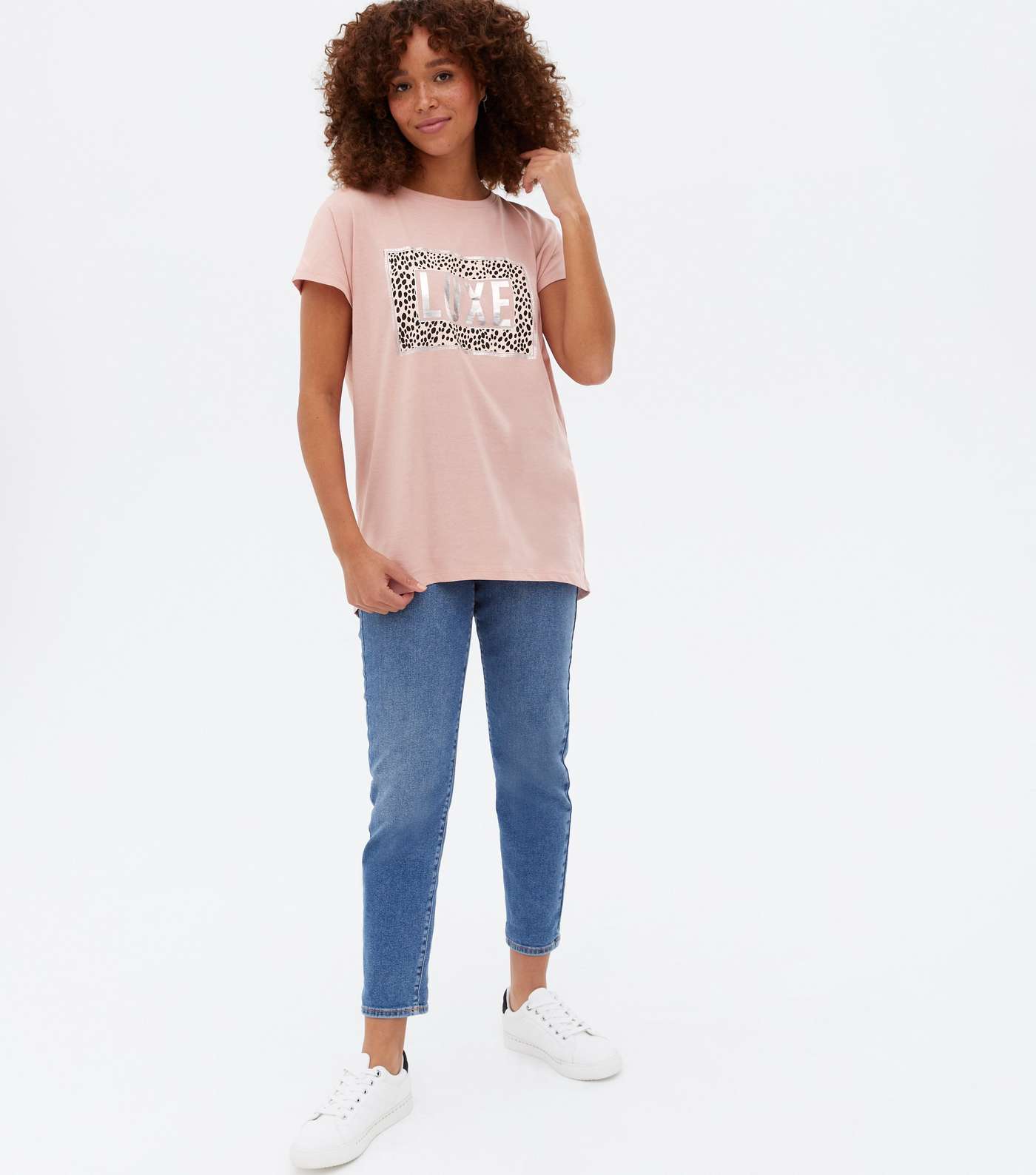 Pale Pink Leopard Print Metallic Luxe Box Logo T-Shirt Image 2