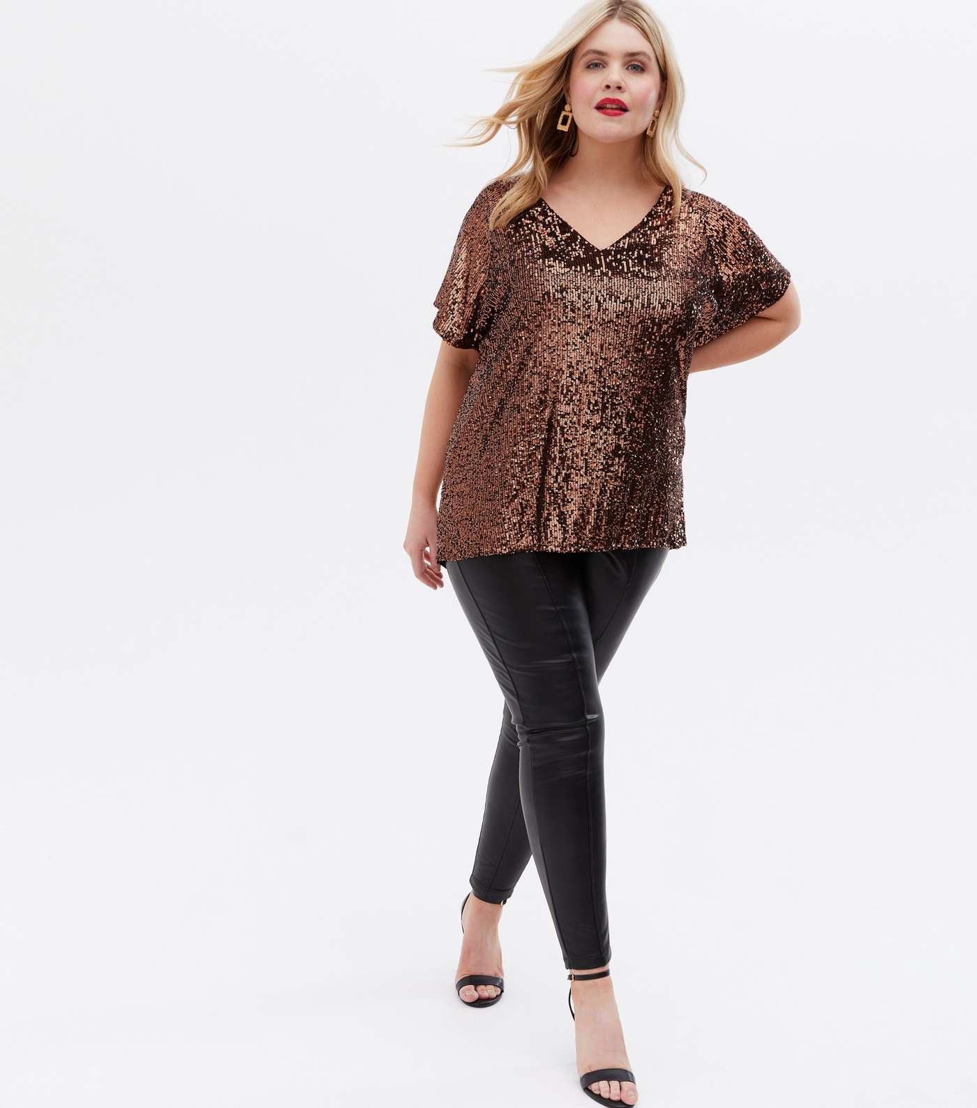 Curves Rose Gold Sequin Boxy T-Shirt