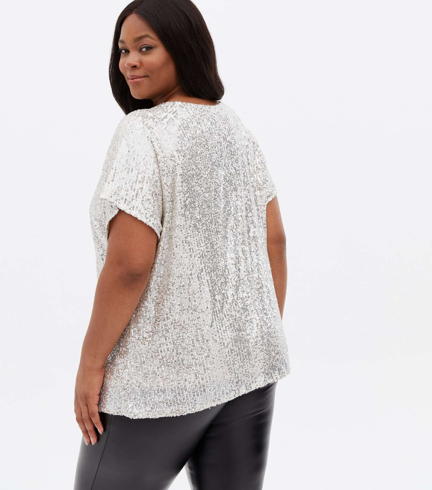 Curves Silver Sequin Boxy T-Shirt Image 4