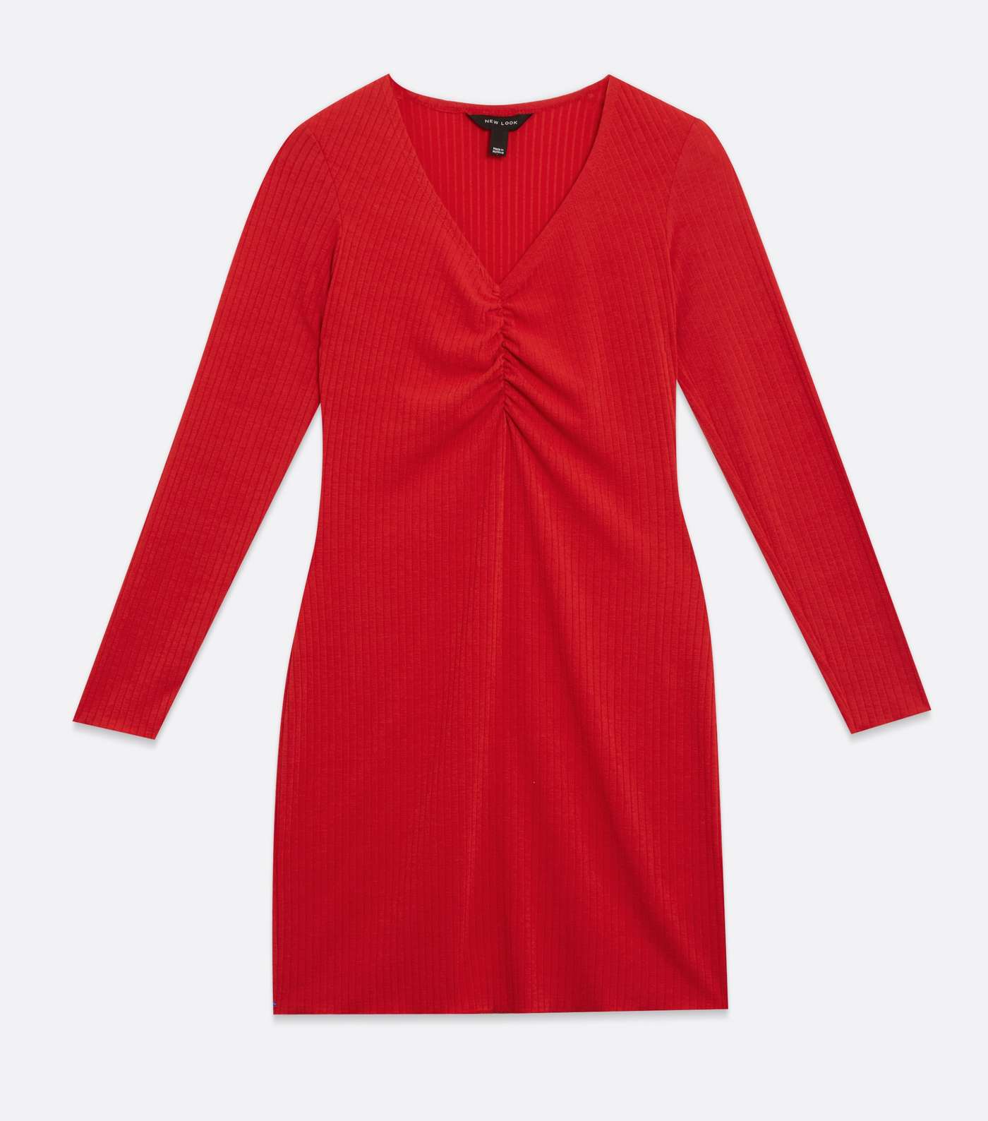 Red Ruched Long Sleeve Mini Dress Image 5