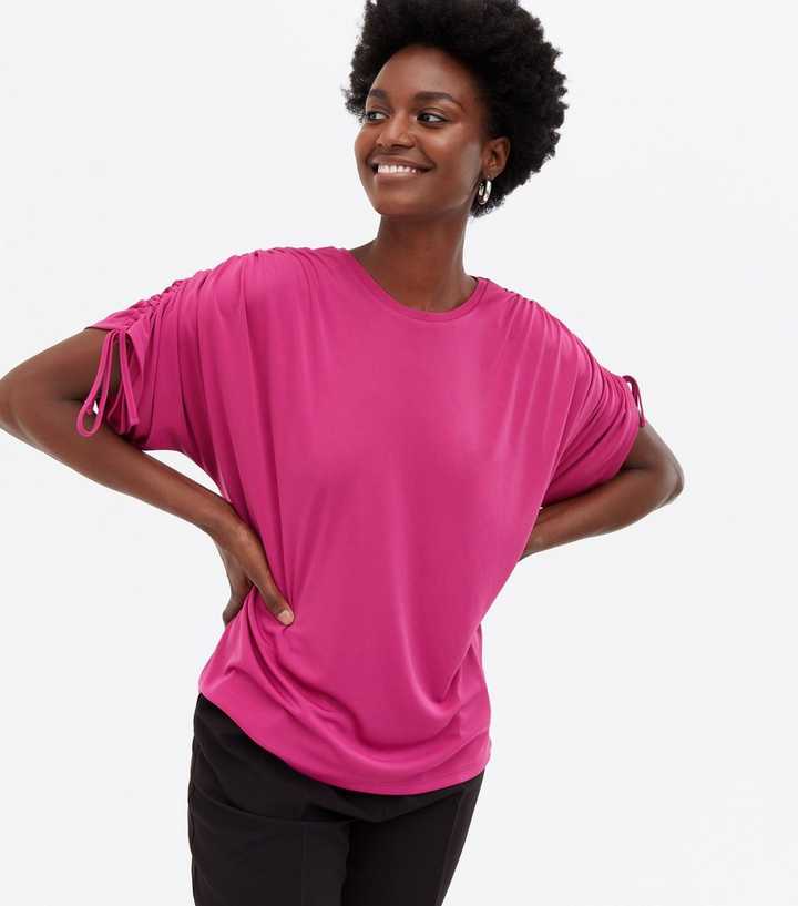 Bright Pink Ruched Shoulder Oversized Top