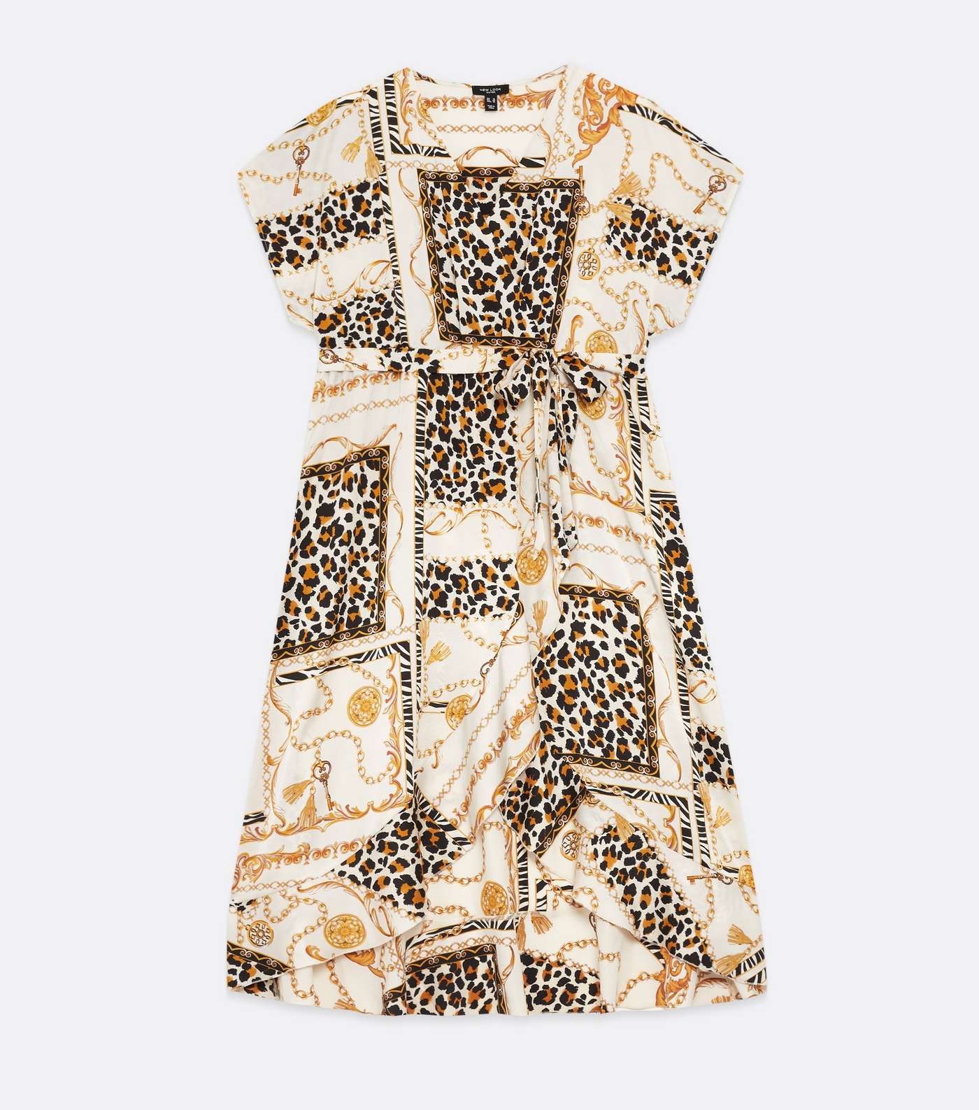 Curves White Chain Leopard Print Satin Midi Wrap Dress Image 5
