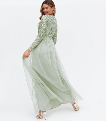 Click to view product details and reviews for Maya Light Green Sequin Long Sleeve Maxi Dress New Look.