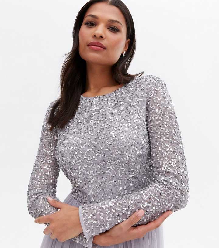 Maya Lilac Sequin Long Sleeve Maxi Dress | New Look