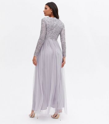 Maya Lilac Sequin Long Sleeve Maxi Dress New Look