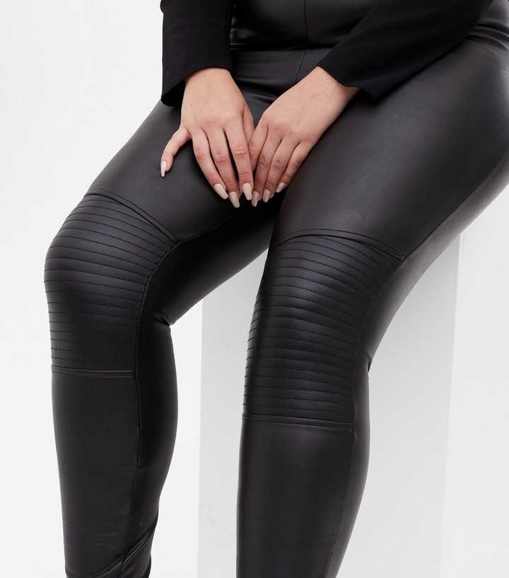 Curves Black Leather-Look Biker Leggings