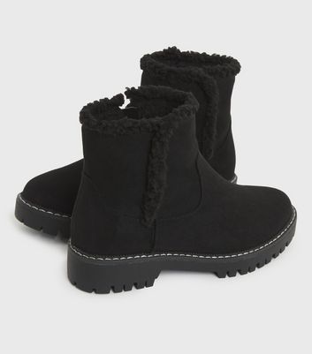 Click to view product details and reviews for Wide Fit Black Suedette Faux Shearling Lined Ankle Boots New Look Vegan.