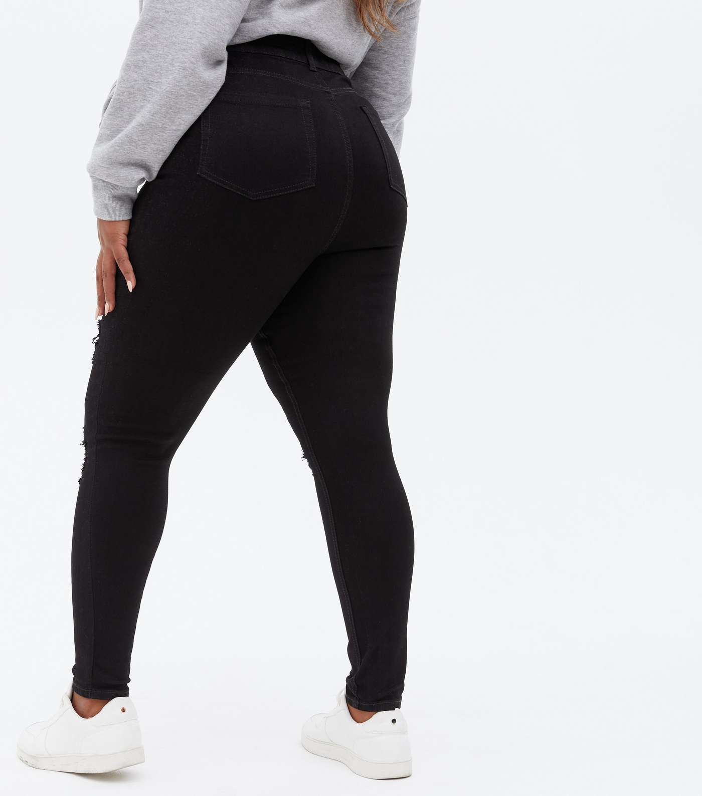 Curves Black Ripped High Rise Ashleigh Skinny Jeans Image 4