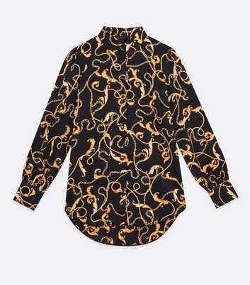 Black chain print long sleeve blouse