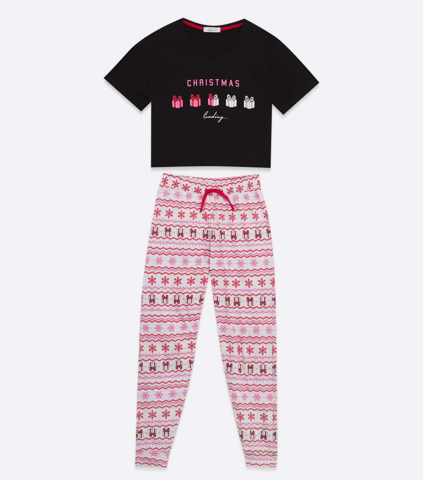 Girls Black Christmas Loading Logo Jogger Pyjama Set Image 5