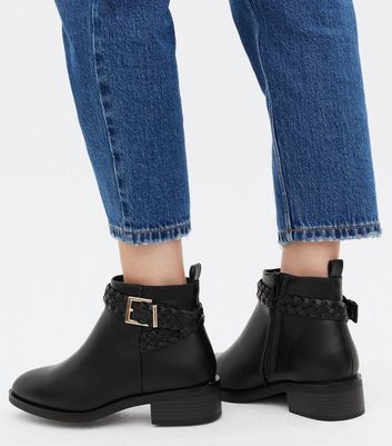 black ankle strap boots