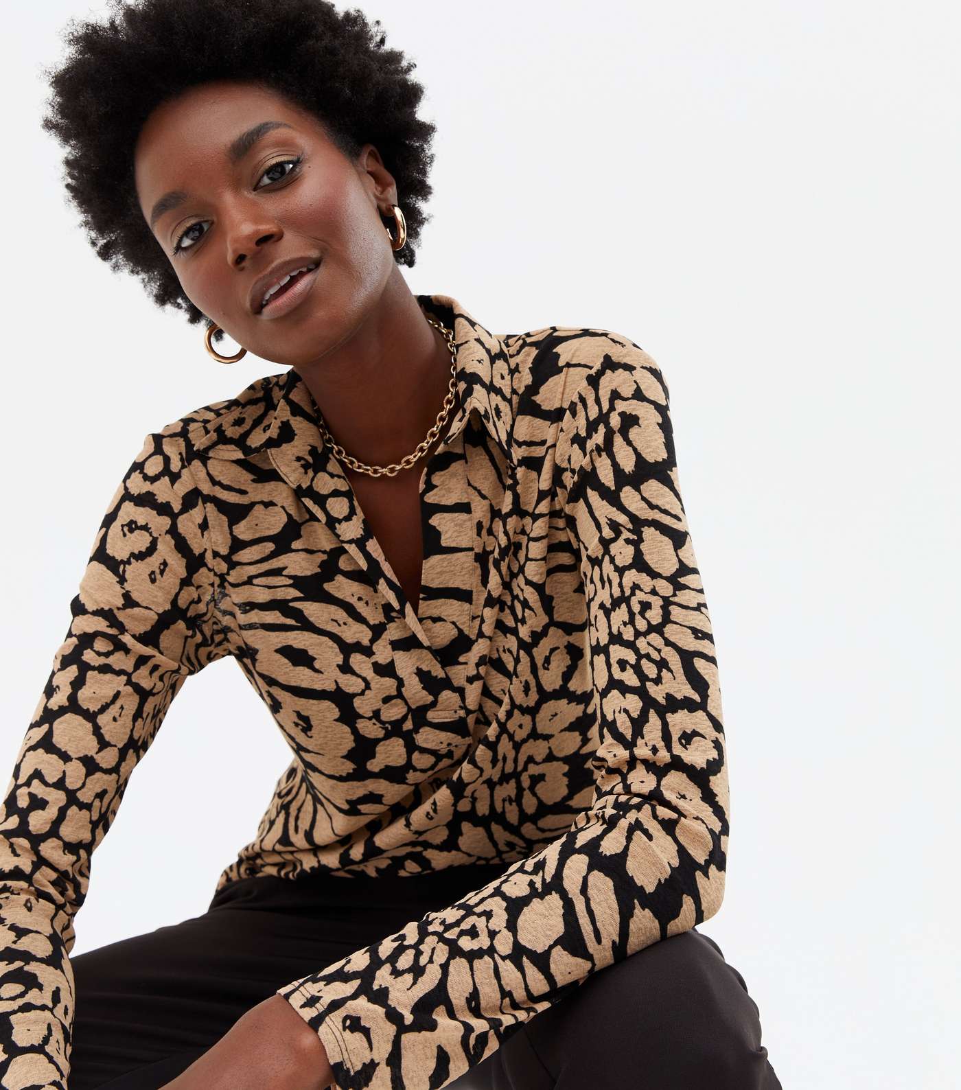 Brown Leopard Print Jersey Long Sleeve Shirt