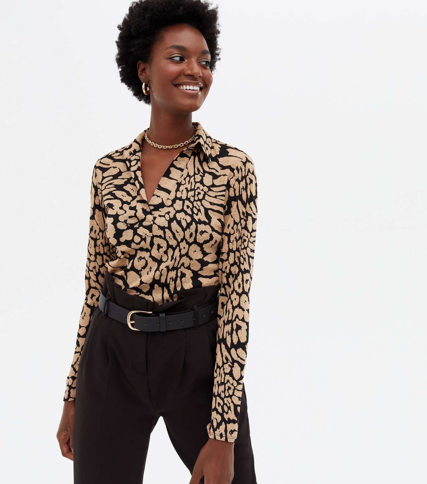Brown Leopard Print Jersey Long Sleeve Shirt Image 3