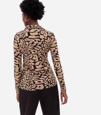 Brown Leopard Print Jersey Long Sleeve Shirt New Look