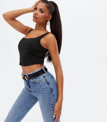 Click to view product details and reviews for Black Satin Square Neck Corset Crop Top New Look.